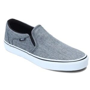 Vans Asher Grey Chambray Canvas Slip On Sneakers Mens 10.5 Low Top Shoes